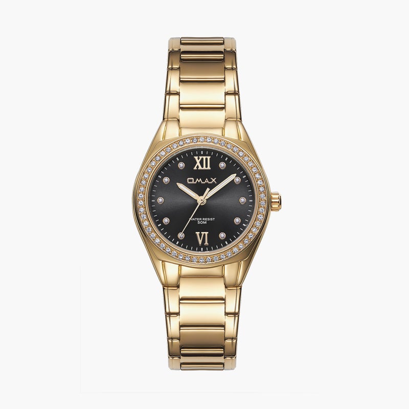 OMAX ساعة أنالوج ذهبية للنساء - Image 1